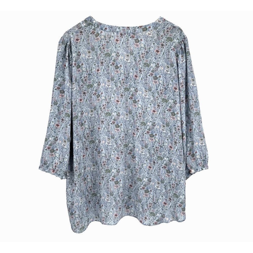 Rose + Olive Blouse Plus Size 2X  Blue Floral Peasant Boho Cottagecore Top - Picture 2 of 9